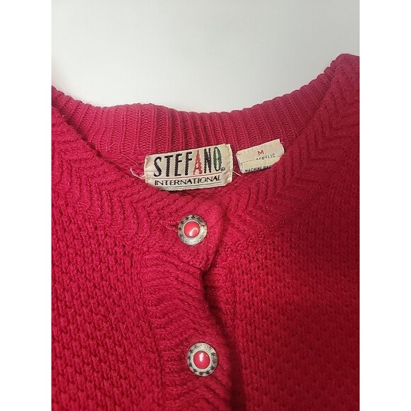 Vintage Stefano International Red Chunky Knit Christmas Sweater Sz M - Picture 2 of 10